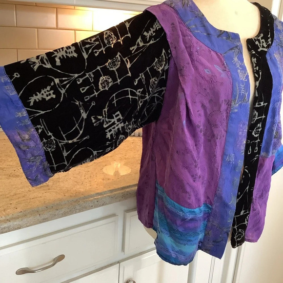 Chico’s Silk Topper Cardigan Size 2 (Large) Purple and Black - Picture 4 of 7